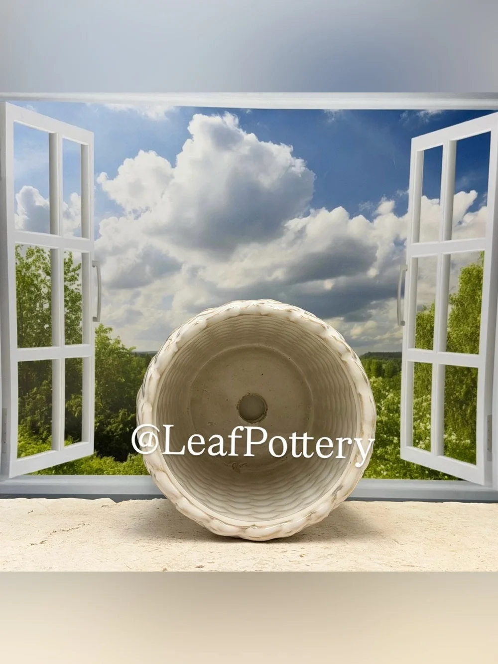 Ceramic Woven Basket Planter with Attached Saucer & Drainage Hole